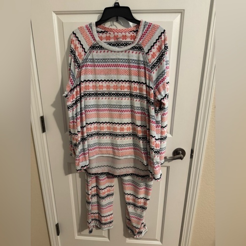 Climate Right Cuddl Duds 2pc Set Plus White Pink Snowflake Winter Pajamas 2X